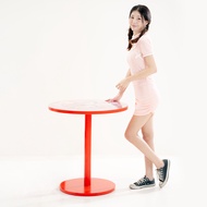 Koncept Furniture โต๊ะไม้กลม KC-PLAY รุ่น LUVI กระจกพิมพ์ลาย สีแดง (70x70x75 ซม.)