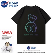 NASA HGBP stylish printed short-sleeved t-shirt mens summer bulky plus-size loose cotton round-necke