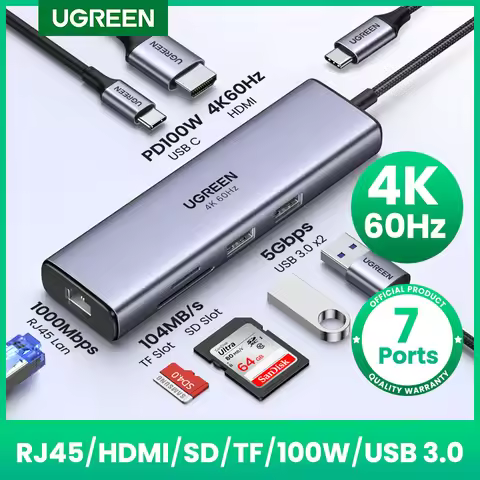 UGREEN USB HUB 7-in-1 Type-C to 4K60Hz HDMI SD&TF 5Gbps USB3.0 PD100W for Lapop Macbook Accessories 