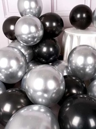 黑色和銀氣球套裝11入組乳膠發亮氦12英寸金屬質感黑銀氣球適用於生日畢業週年慶派對裝飾