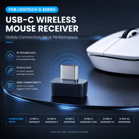 USB-C Receiver For Logitech G PRO X SUPERLIGHT/SUPERLIGHT 2/G PRO 2 LIGHTSPEED - Mouse Type-C Dongle
