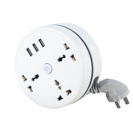 Power Extension Socket UK 3-pin Plug 3 AC Universal with 3 USB Ports 2M Cord Extension Round White Electric Sockets