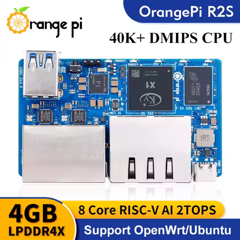 Orange Pi R2S 4GB RAM 8GB eMMC RISC-V Single Board Computer 2 TOPS NPU 2x2.5G + 2x1000M Gigabit Ethe