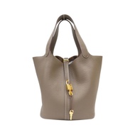 大象灰 Clemence牛皮 Picotin Lock 22 手提包 W刻 金扣【HERMES 愛馬仕】 H060991CC18