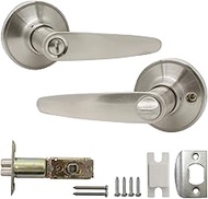 Stainless Steel Pair Lever Keyless Privacy Door Lock for Bathroom Satin Nickel Lockset Interior Door Handle Knob Wave Style (Dl815snbk)