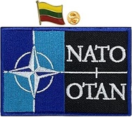 A-ONE NATO Pattern Tactical Emblem Patches + Lithuania Flag Lapel Pin, Sew on Patch for Army Gears D