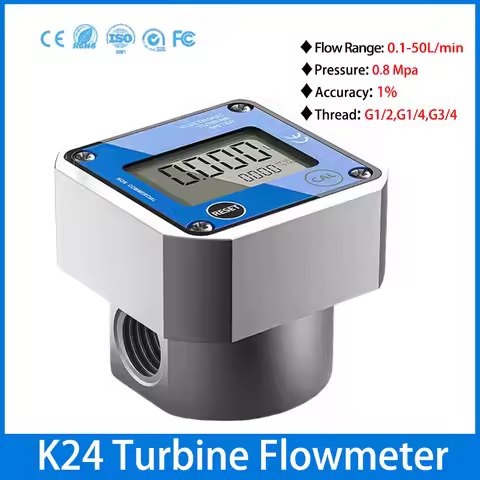 K24 Micro Turbine Flow Meter RS485 G1/2 G1/4 Digital Liquid Flowmeters DN8 DN15 DN20 Water Oil Diese