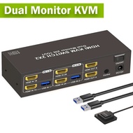 2x2 Dual Monitor HDMI KVM Switcher 2 in 2 out 4K Extended Display HDMI DisplayPort USB3.0 KVM Switch