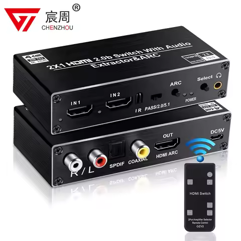 4K HDMI Switcher 2 in 1 out Audio Extractor HDMI ARC Audio Switch 2x1 Selector with R/L+Toslink SPDI