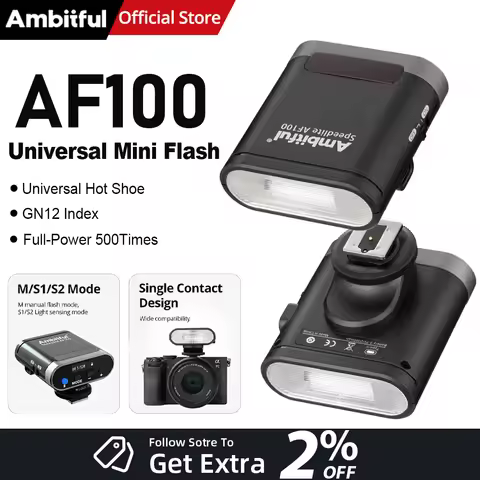 AMBITFUL AF100II Mini Camera Flash GN12 6500K Standard Hot Shoe Mount Pocket Speedlite for Sony Cano