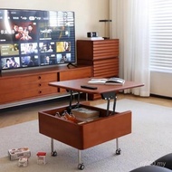 Wheeled Bedroom Solid Wood Multifunctional Side Cabinet Foldable Side Table Style Lift Living Living