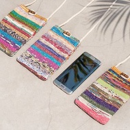 手感編織紗麗線手機袋/手機套/肩背包/悠遊卡套/旅行包-水彩條紋
