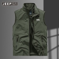 JEEP SPIRIT เสื้อกั๊กกลางแจ้งของผู้ชายเสื้อกั๊กแบบมีกระเป๋าหลายกระเป๋าเครื่องมือม้าแจ็คเก็ตเสื้อกั๊กแขนกุดการถ่ายภาพแห้งเร็วการตกปลาการปีนเขา