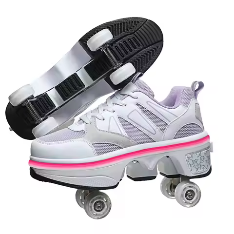 2026 New Design Four Wheels Roller Skates Shoes Deformation Roller Skates Shoes LED 2 in 1 Kids Roll
