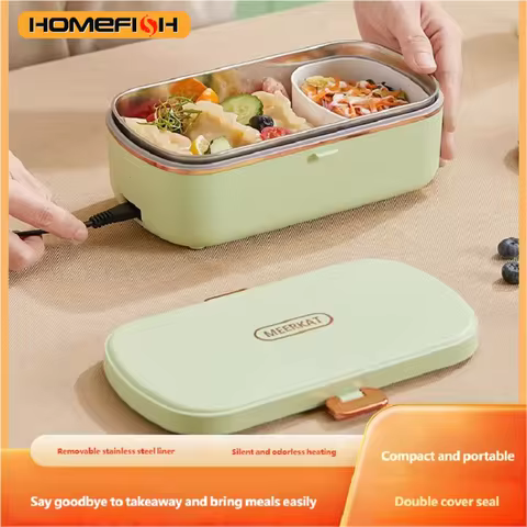 HOMEFISH Stainless Steel Electric Lunch Box Food Warmer Bento Box Water-Free Heating Office Lunch Co