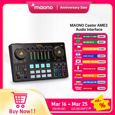 Maono AME2 Sound Card Maonocaster Audio Interface Podcast Equipment Studio All-In-One Mixer for Live