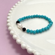天然淡水珍珠 純銀 藍色綠松石 彈力 手鏈