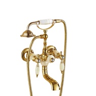 HY-D European-Style Copper Golden Bathtub Faucet Shower Head Set Jade Shower Double-Handle Faucet Gold-Plated Shower Cop