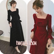 Promo Flash Sale! D2/25 Long dress velvet square neck long sleeve ink