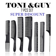 7 Pcs Set Toni & Guys Carbon Antistatic Comb Tony Guy Comb Professional Black Men Hairdressing Tool 