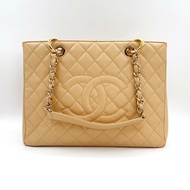 Chanel GST中號 米色金扣荔枝紋 肩背包