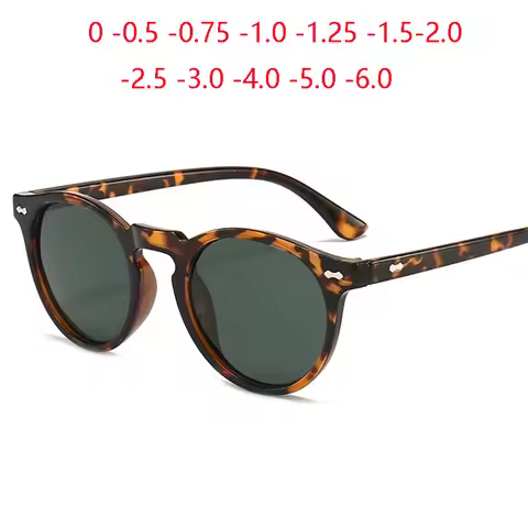 -0.5 -0.75 To -6 Leopard Frame Oval Polarized Myopia Sunglasses Men Women Drak Green Lens Minus Degr