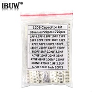 36Values 1pF-10uF Electronic Capacitor set 1206 SMD Ceramic Capacitor assortment kit 22PF 47PF 22NF