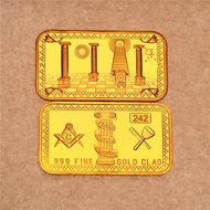 เหรียญทองแท่งฟรีเมสันมาโซนิคเหรียญดีไซน์3D ทองแท่งวัสดุหุ้มทองชั้นดีทำจากทองคำแท่ง999ท้าทาย