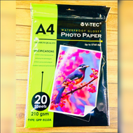 (1 PACK = 20 LMBR) Kertas Glossy Photo Paper Vtec A4 210 gsm