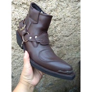 Sepatu Boot Touring Sepatu Bikers Pria Sepatu Koboy Kulit Berkualitas - COKLAT HITAM