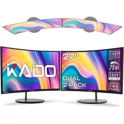 Dual Monitor Setup - 2-Pack 27" Curved 1920x1080 Computer Monitor 1500R 75Hz VESA Mount HDMI Oice Ga