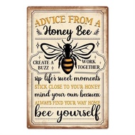 1pc Vintage Metal Sign, Honey Bee Advice, Wall Art Decor for Home Farmhouse Living Room Cafe Coffee 