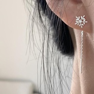77oe Luxury Snowflake Chain Tassel Earrings Korean Style Winter Gem Hanging Lag0 Christmas Gift