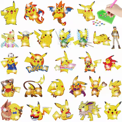 DIY Pikachu Diamond Painting Kit for Kids - Cartoon Character Handmade Craft Random Paste Activity t