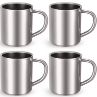 Set of 4 Stainless Steel Coffee Mug with Handle Metal Double Walled Cups 7.5oz/ 220ml Camping Mug Di
