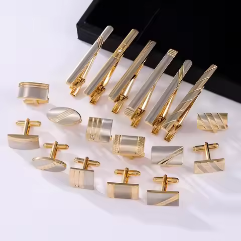 High-end Gold Color Cufflink Tie Clip Set Cufflink Shirt Collar Clip Men's Business Luxulry Jewelry 