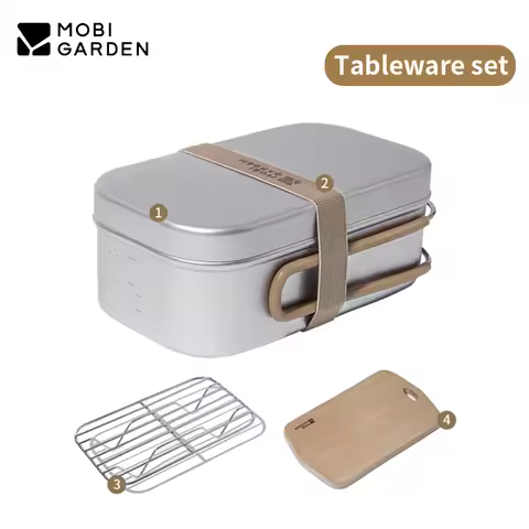 MOBI GARDEN Camping Outdoor Aluminum Dinner Box Tableware Lunch Kit Portable Stainless Steel Picnic 