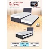 Sleepy Night 3 IN 1 PULLOUT BED PACKAGE + 6" HIGH DENSITY SLEEP DELUXE MATTRESS (SINGLE / SUPER SINGLE)