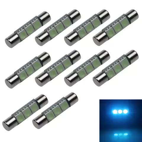 10x Ice Blue AUTO T6.3 Fuse Lamp Mirror Light 29MM 3 Emitters 5050 SMD LED 6614 TS-14V1CP Z21206