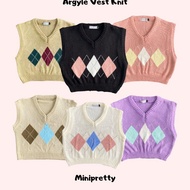 Family Crop Knit Vest Sido Rhombus Motif Argyle Vest Knitted