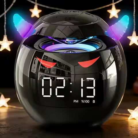 Spherical Bluetooth Speaker LED Digital Dual Alarm Clock Voice Call Multifunction Portable Wireless 