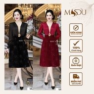 Designed Dress Collection MDU4677 Highlights Golden Waist Belt Creates a Delicate Flattering Effect 