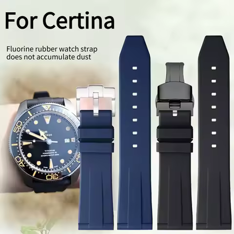 Fluorine rubber watch strap does not accumulate dust for original Certina DS 1 3 HANDS ACTION PH1000