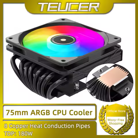 TEUCER TE-75 RGB CPU Cooler, 75mm Low Profile 5V 3Pin ARGB Air Cooling Radiator for AM5 AM4 LGA1700 