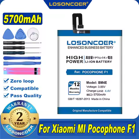 100% Original LOSONCOER 5700mAh BM4E For Xiaomi MI Pocophone F1 Poco F1 Smart Phone Battery