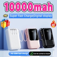 Mini powerbank 10000mAh With 4 Cable powerbank fast charging LED Lighting Big Battery