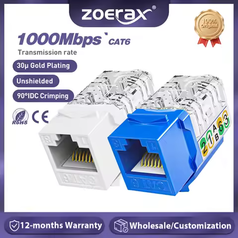 ZoeRax RJ45 Cat6 Keystone Jacks,Slim Profile 90-Degree Ethernet Punch Down Keystone Jack,Compatible 