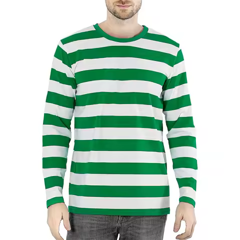 Contrast Stripe 3D Print Men Long Sleeve T-shirt Casual Fashion O-Neck Oversized T Shirts Fashion To