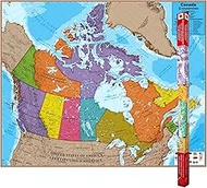 Waypoint Geographic Hemispheres Canada Wall Map with Provincial Flags, Laminated Bi-Lingual World Ma