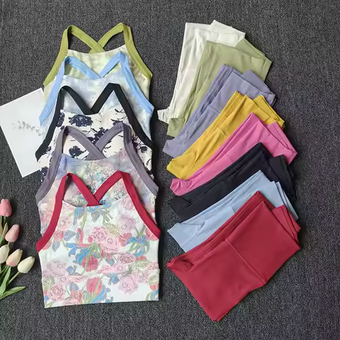 Women's Printed Yoga Set 2 Piece, Naked Feel High Waist Leggings & Sports Bra, Fashion Pilates Worko